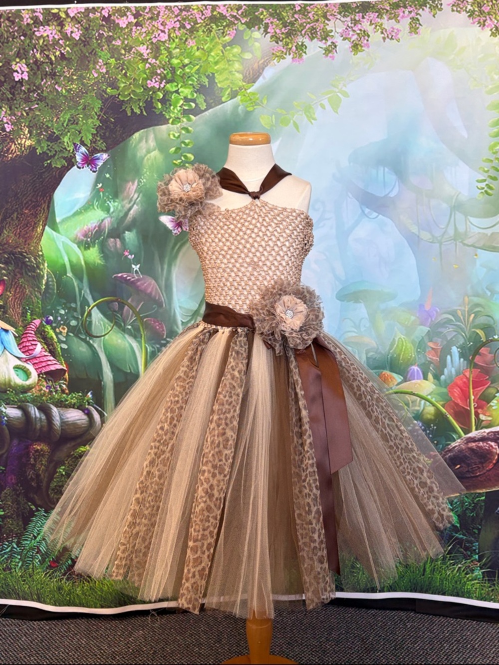 Handmade Brown Leopard Print Girls Tutu Tulle Dress